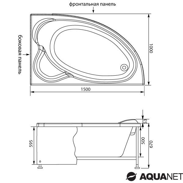 Ванна акриловая асимметричная Aquanet Mayorca 150*100 правая